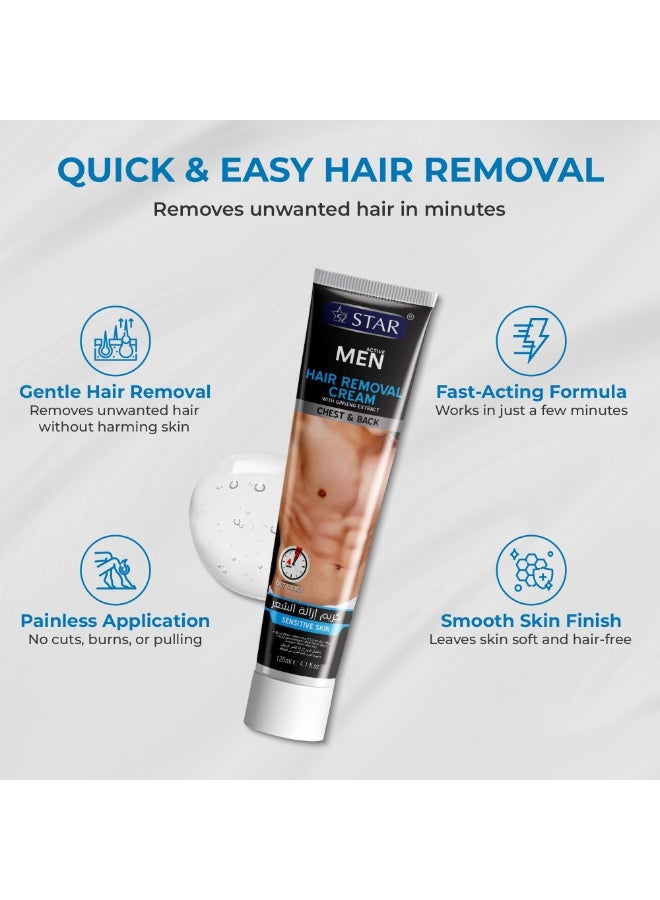 SZ Star Hair Removal Cream for Men 120ml, Fast Acting Ginseng Extract Depilatory Cream for Sensitive Skin, Smooth Skin Hair Removal for Chest Back Arms Legs Underarms Intimate Areas - Image 2